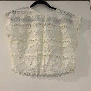 HAAS cream colored white blouse with buttoned back and laced front. Sized S.